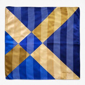 Salvatore Ferragamo Silk Scarf 84x84 – Blue Gold Designer Shawl